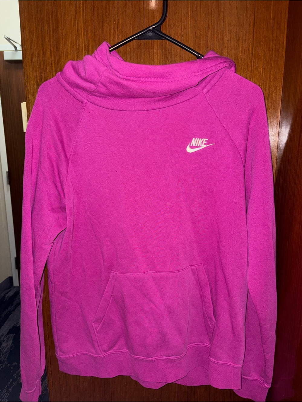 Nike Women's Bright Pink Hooded Sweatshirt with White Logo